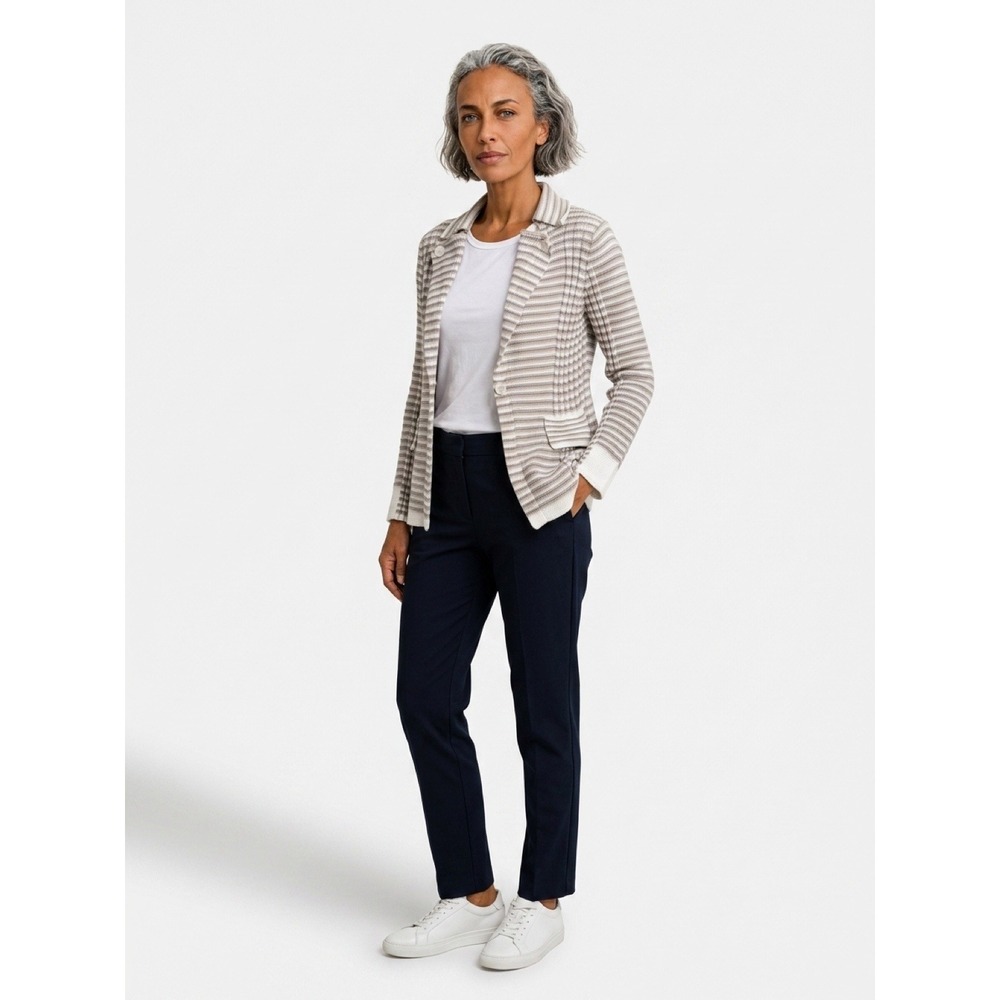 Les Copains Tan Cream Striped Cotton Cardigan Mother of Pearl Buttons Sz 40/US 4
